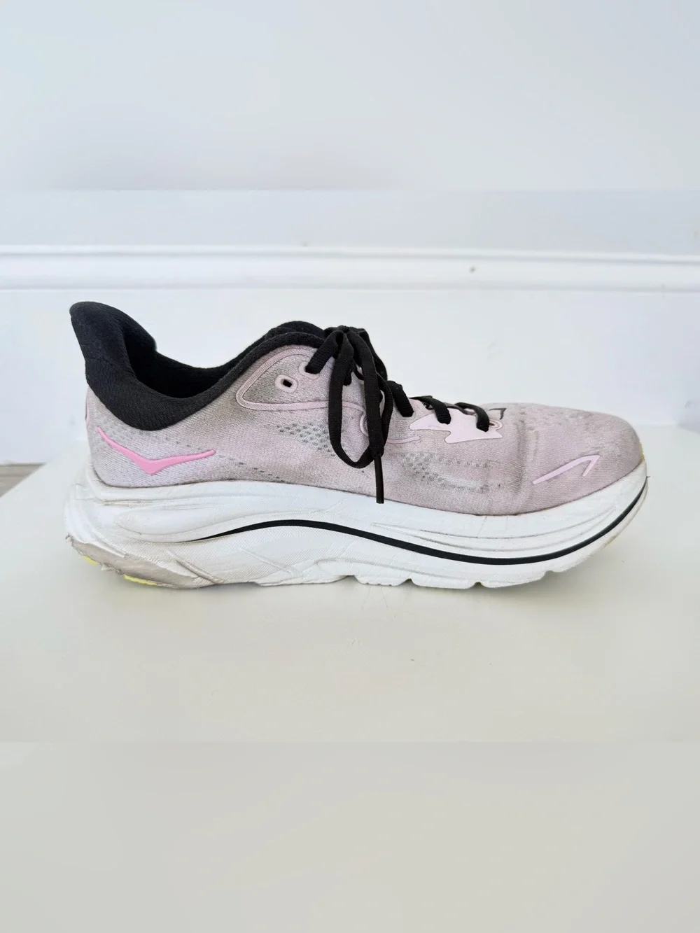 Hoka Clifton 10 Women's Pale Pink and Black Running Sneakers